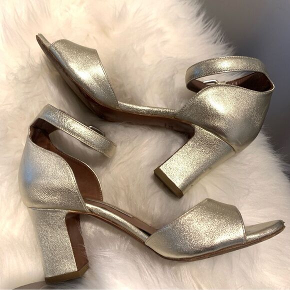 Tabitha Simmons Metallic Gold Open Toe Heel Sandals Size 5.5 - Picture 1 of 11